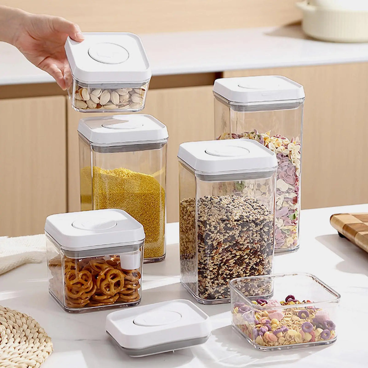 Cereal Container Airtight Jars Clear Stackable Sealed Jar