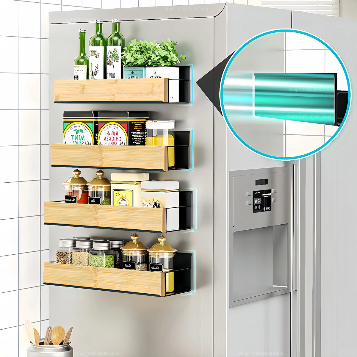 Magnetic Fridge Shelf Spice Storage Rack Black Iron