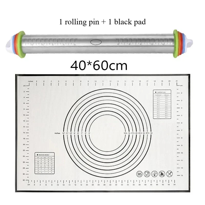 Adjustable Stainless Steel Rolling Pin Non-Stick Pastry Mat