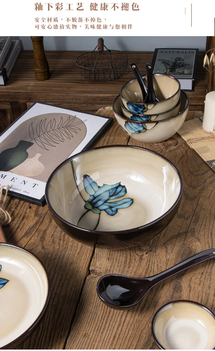 Ceramic Hand-Painted Flowers Creative Dish Plate Japanese