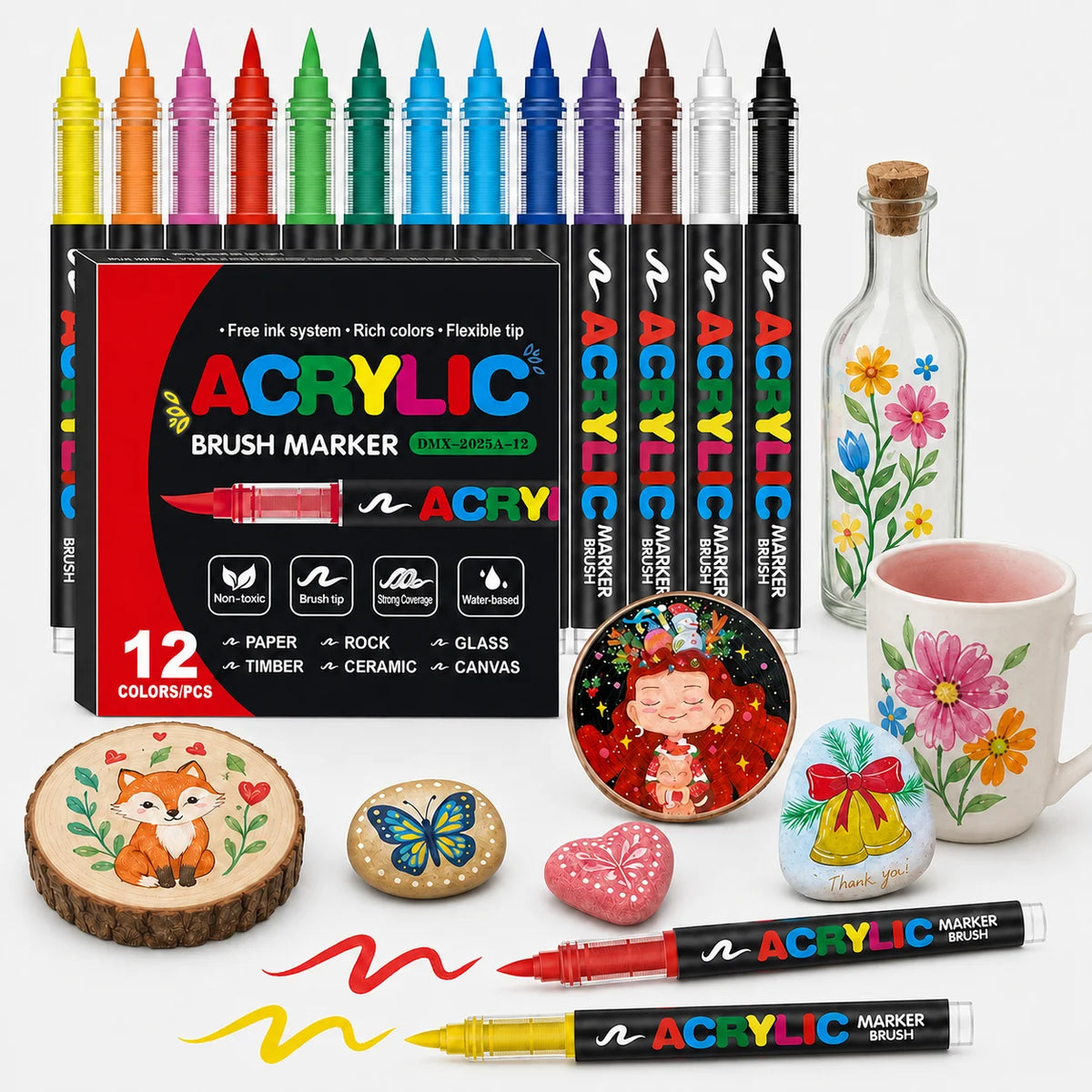 12-366 Colors Acrylic Paint Markers Quick Dry Brush