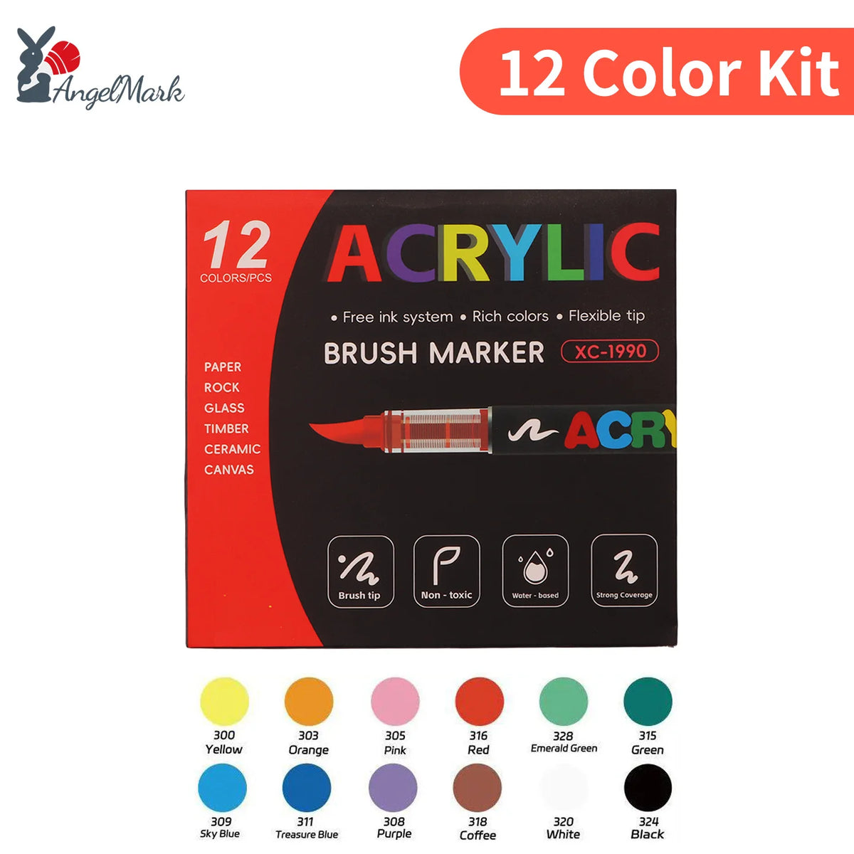 12-168 Colors Acrylic Paint Pen Marker Brush Tip