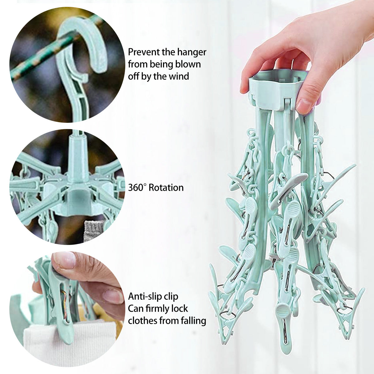 24-Clips Windproof Drying Rack Rotatable Foldable Hanger Sock