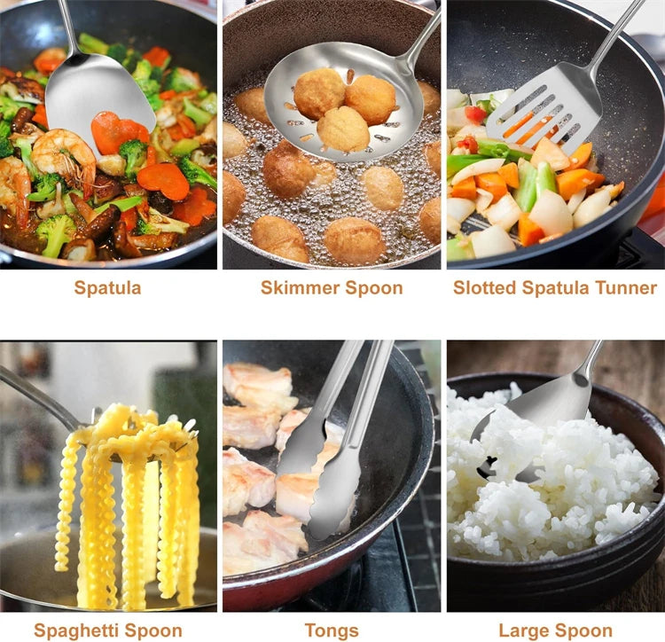 Lmetjma 304 Stainless Steel Utensils All Metal Long