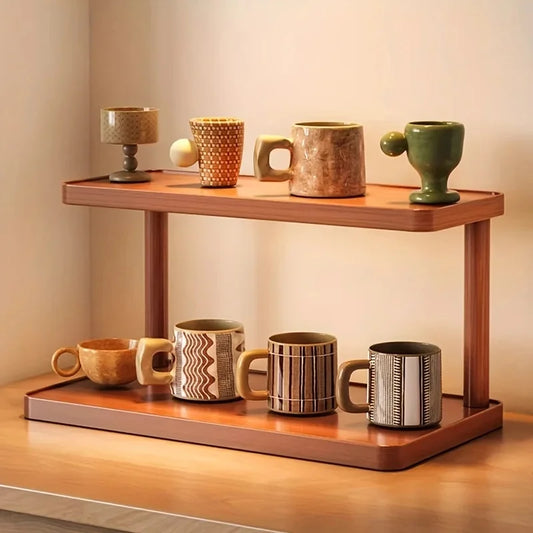 Wooden Tier Countertop Organizer Handles Multi Purpose Storage