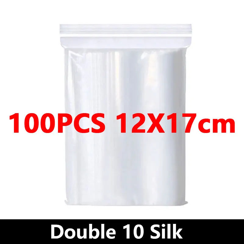 100pcs Thicken Zipper Sealed Bags Clear Plastic Storage