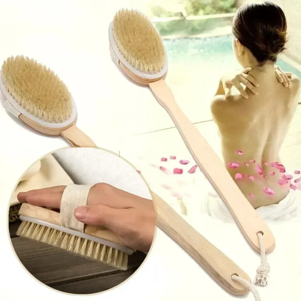 Wooden Long Handled Bristle Brush Back Scrubbing Product