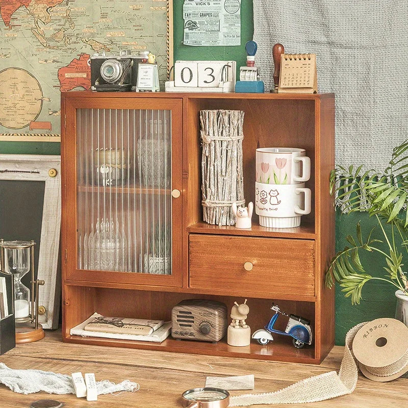 Retro Tabletop Display Cabinet - 3-Tier Glass &