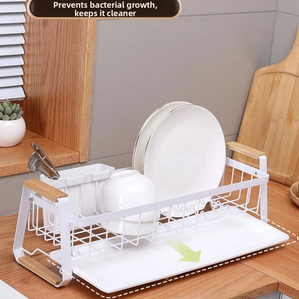 Detachable Dish Rack Wooden Handle Large Capacity Dish