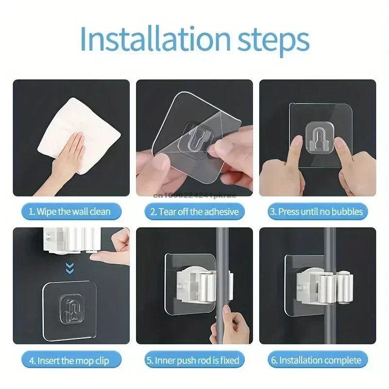 Mop Broom Holder Storage Rack Adhesive Hooks Wall