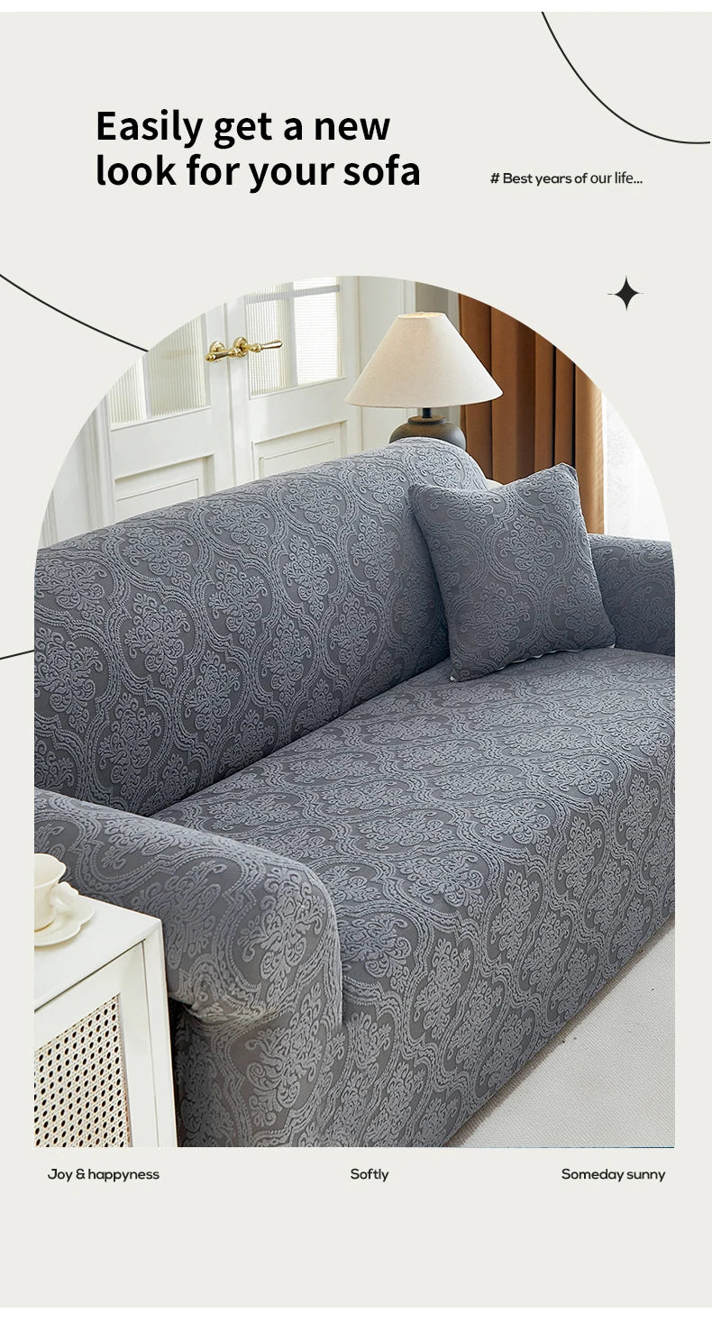 Polar Fleece Jacquard Sofa Cover Royal Floral Pattern