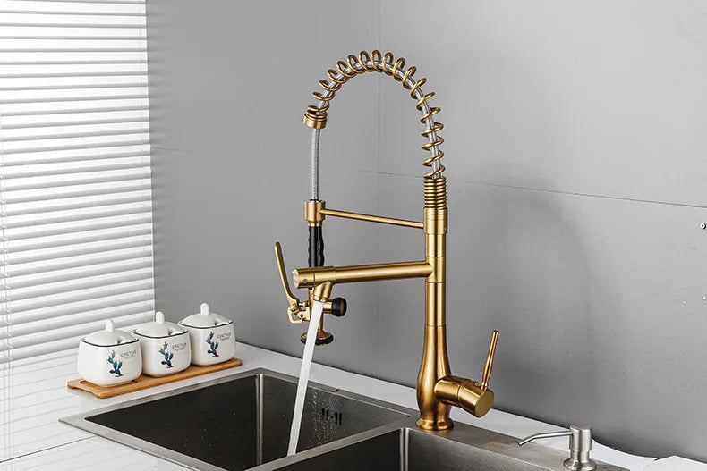 Faucet Brushed Nickel Pull-Out Faucet Swivel Dual Purpose