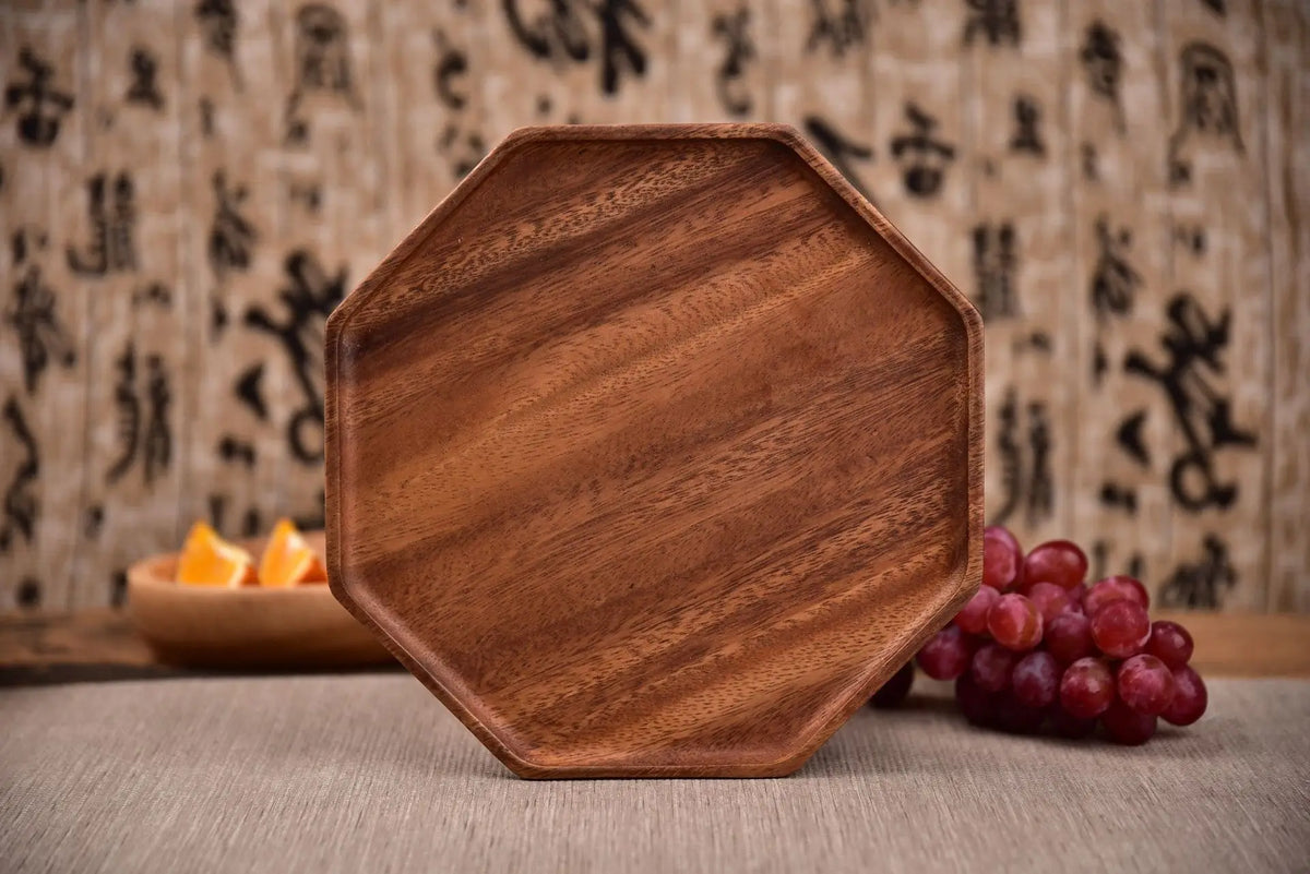 Natural Acacia Wood Serving Trays Octagonal & Rectangular