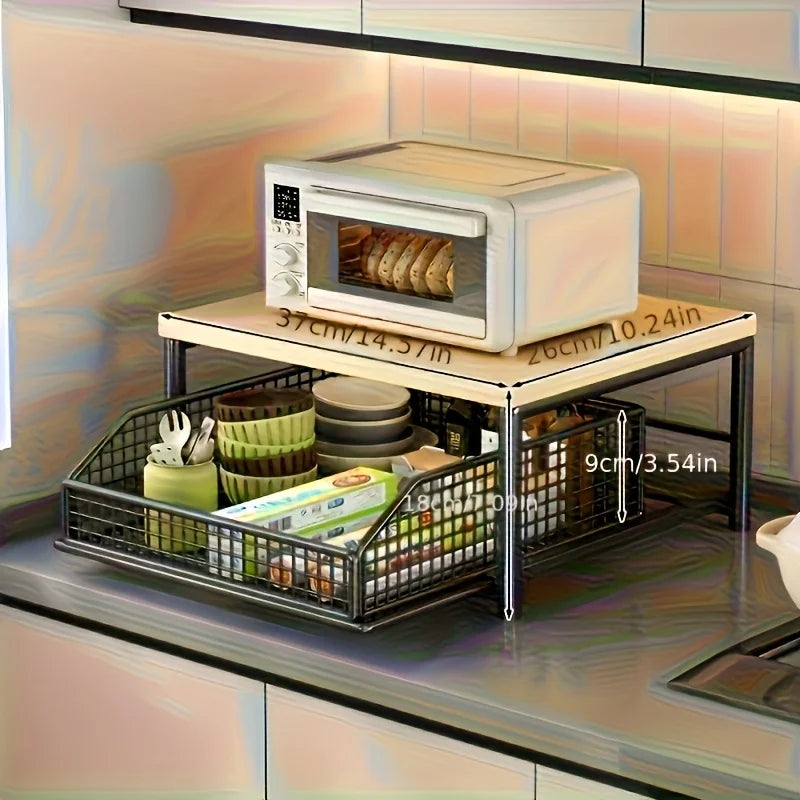 Space-Saving Countertop Organizer Drawer & Wire Basket -