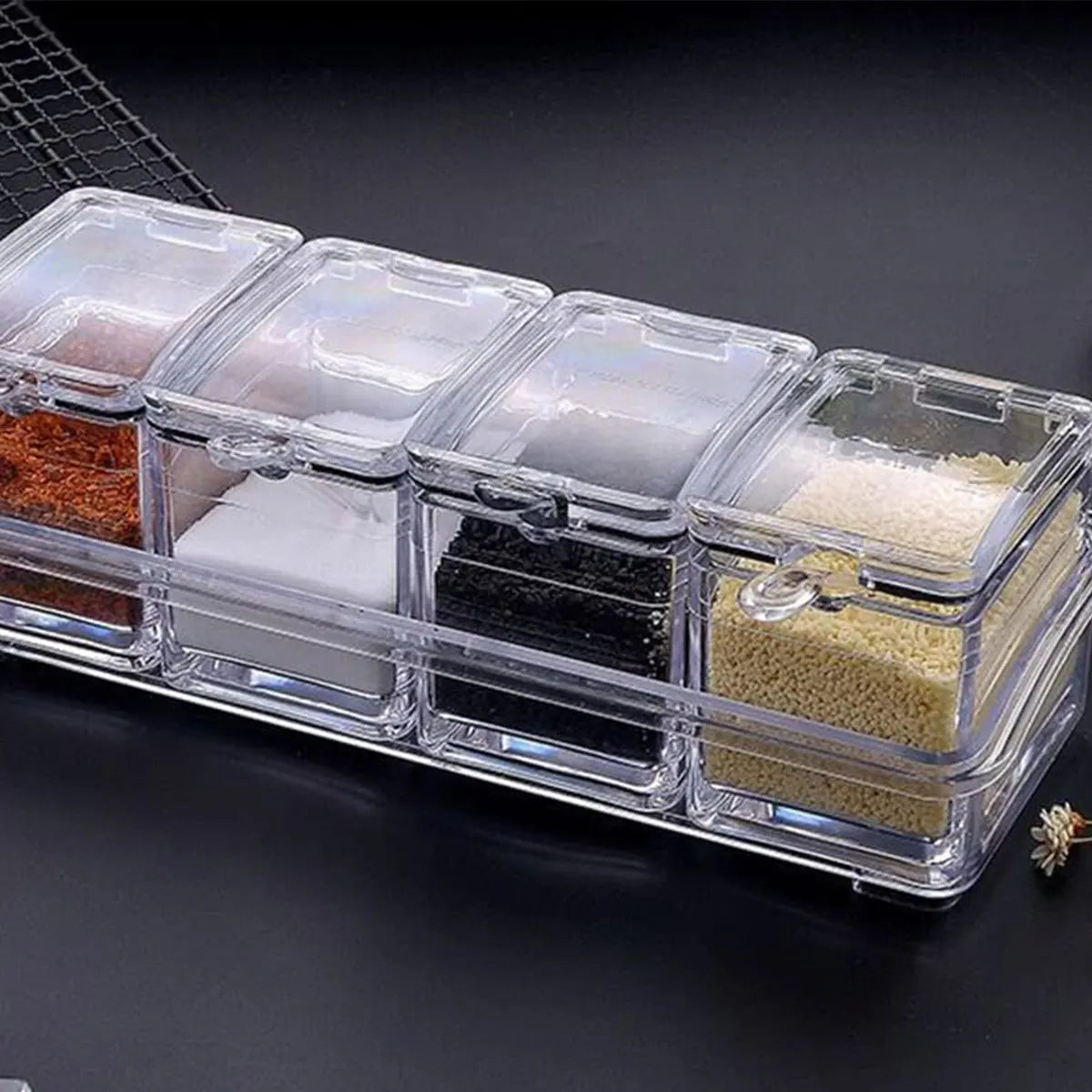 Clear Seasoning Box Condiment Storage Container Spoon Clear