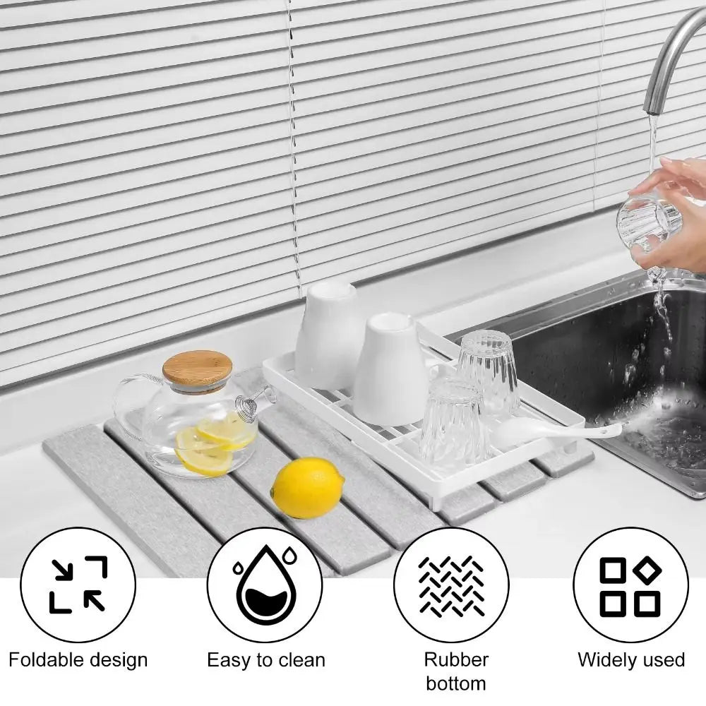 Foldable Stone Dish Drying Mat Nonslip Reusable Stone