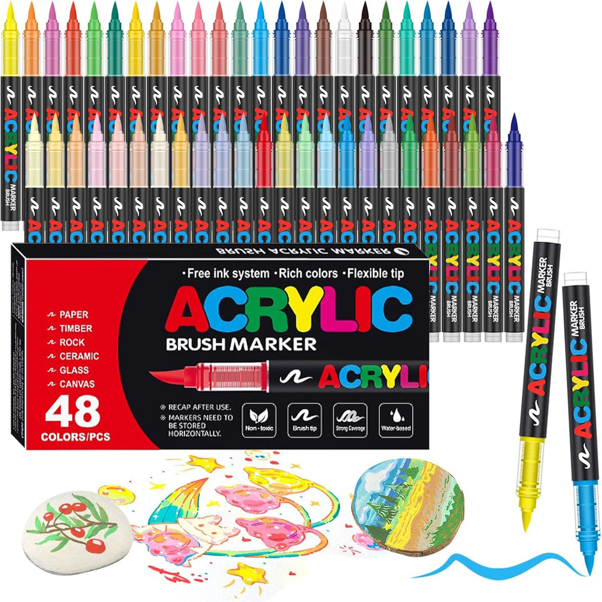 12-366 Colors Acrylic Marker Permanent Markers Brush Tip
