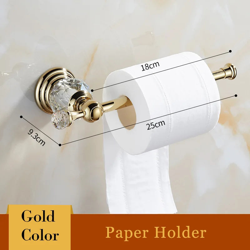 Shower Shelf Toilet Paper Holder Golden Crystal Wall