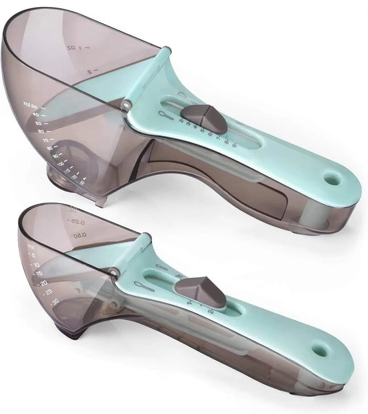 2pcs Adjustable Measuring Spoon Clear Scales Measuring Cup
