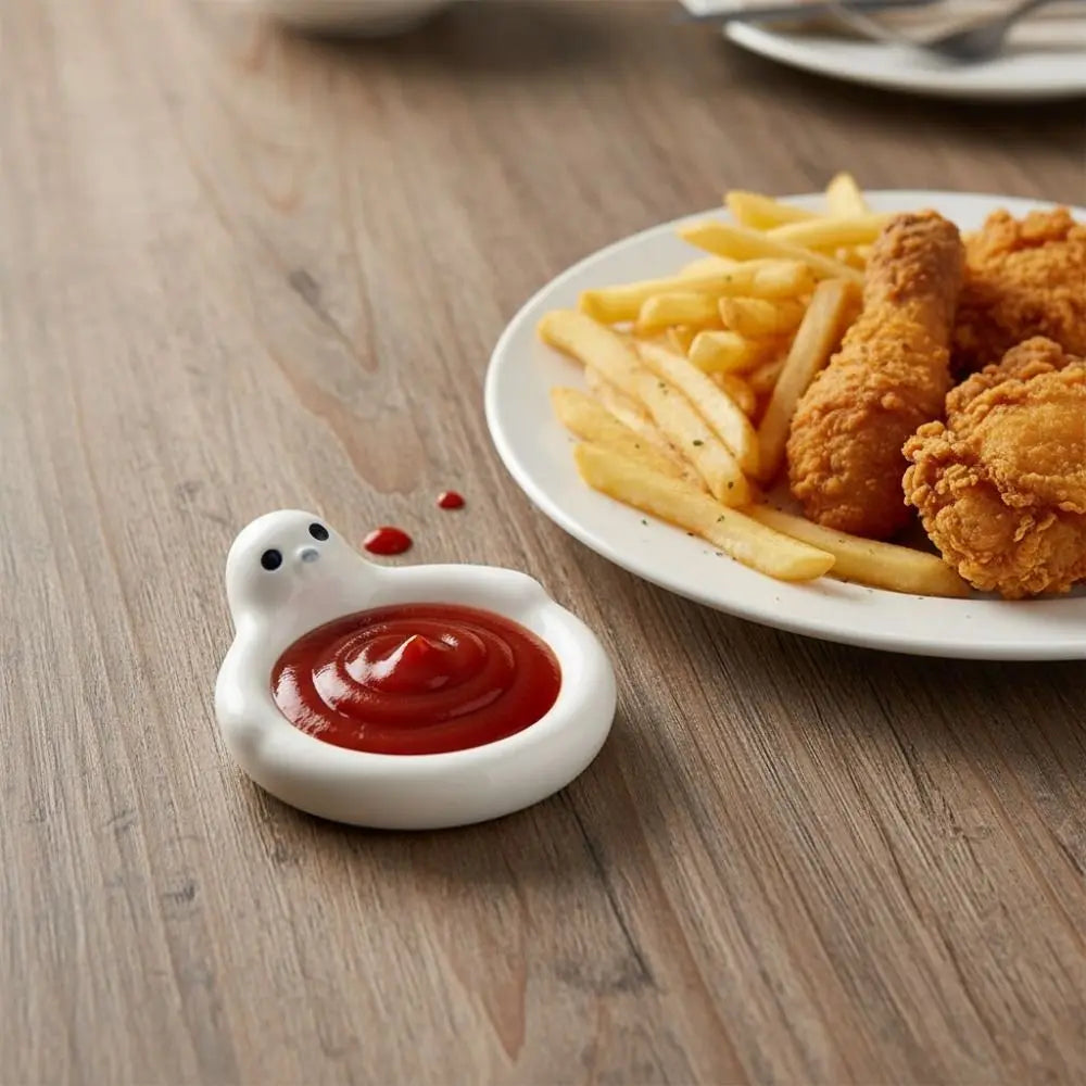 Tableware Ceramic Cartoon Animal Dipping Dishes Round White