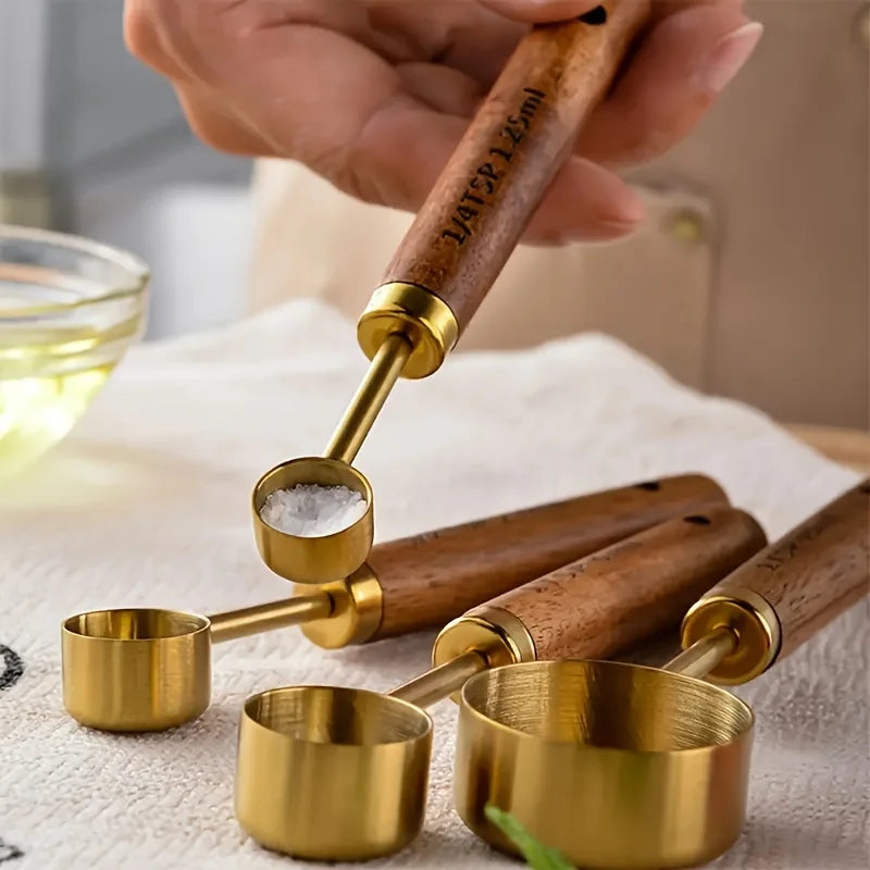 4pcs Golden Measuring Cups Spoons Stainless Steel Measuring