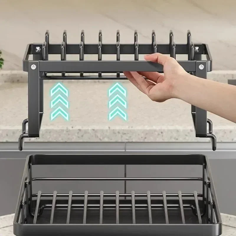 Adjustable Dish Drying Rack Drainboard Organizer Plates Over