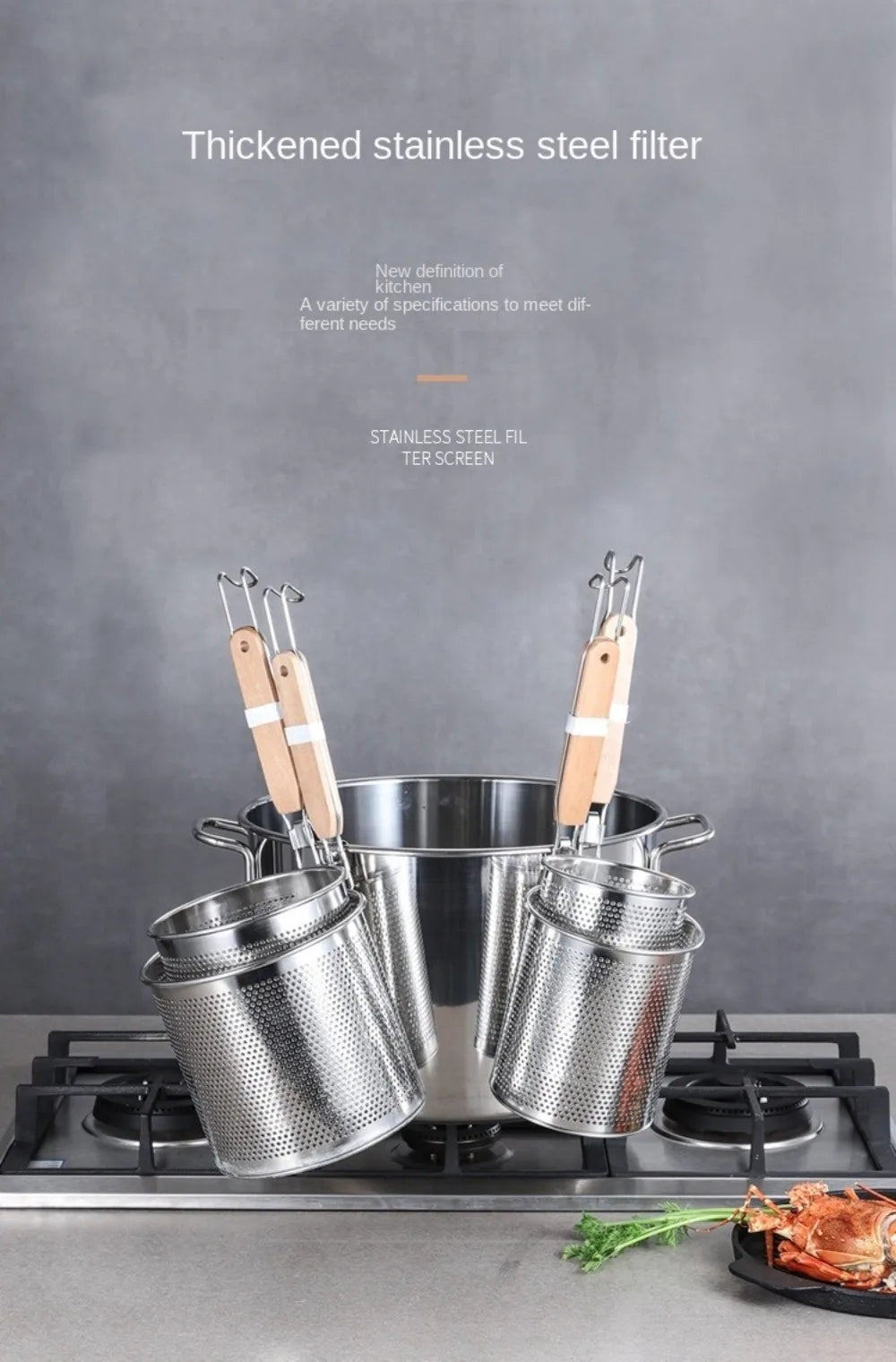 Durable Thickened Stainless Steel Funnel Wooden Handle Pasta