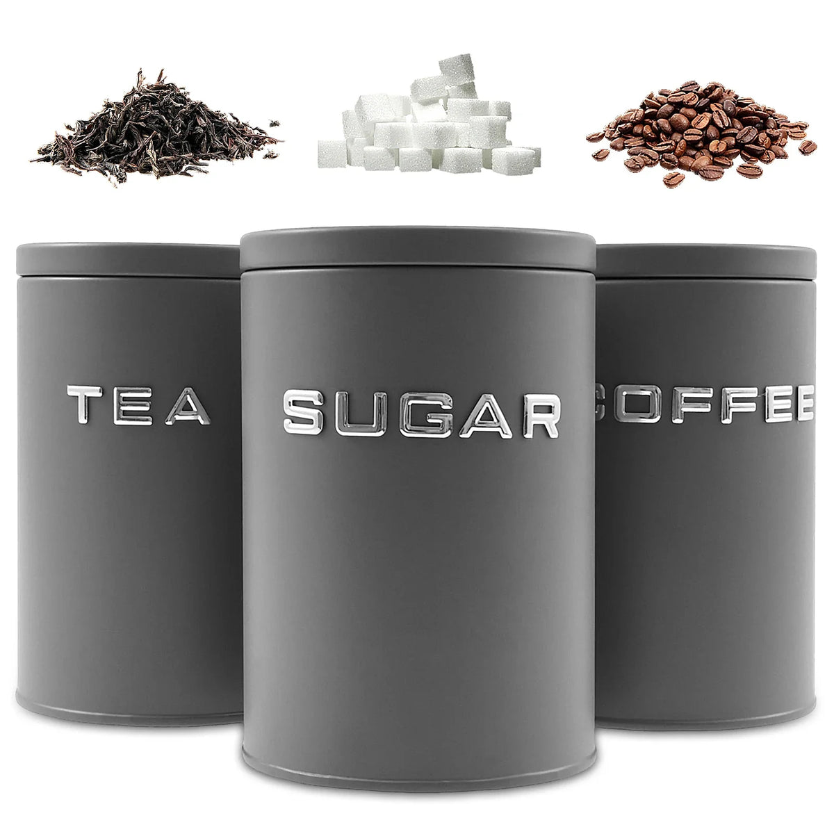 Tea Coffee Sugar Canister Jar Metal Round Container