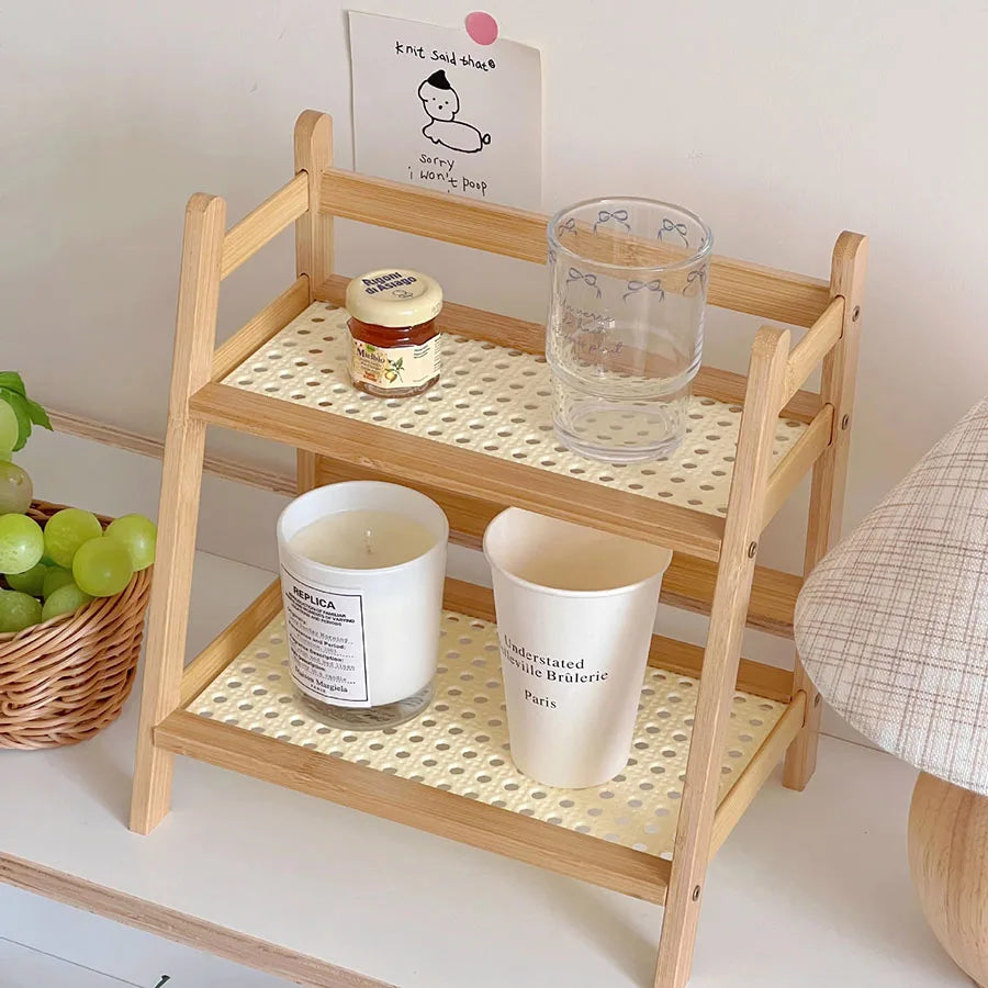 Countertop Organizer Layer Coffee Cup Holder Multipurpose Bamboo