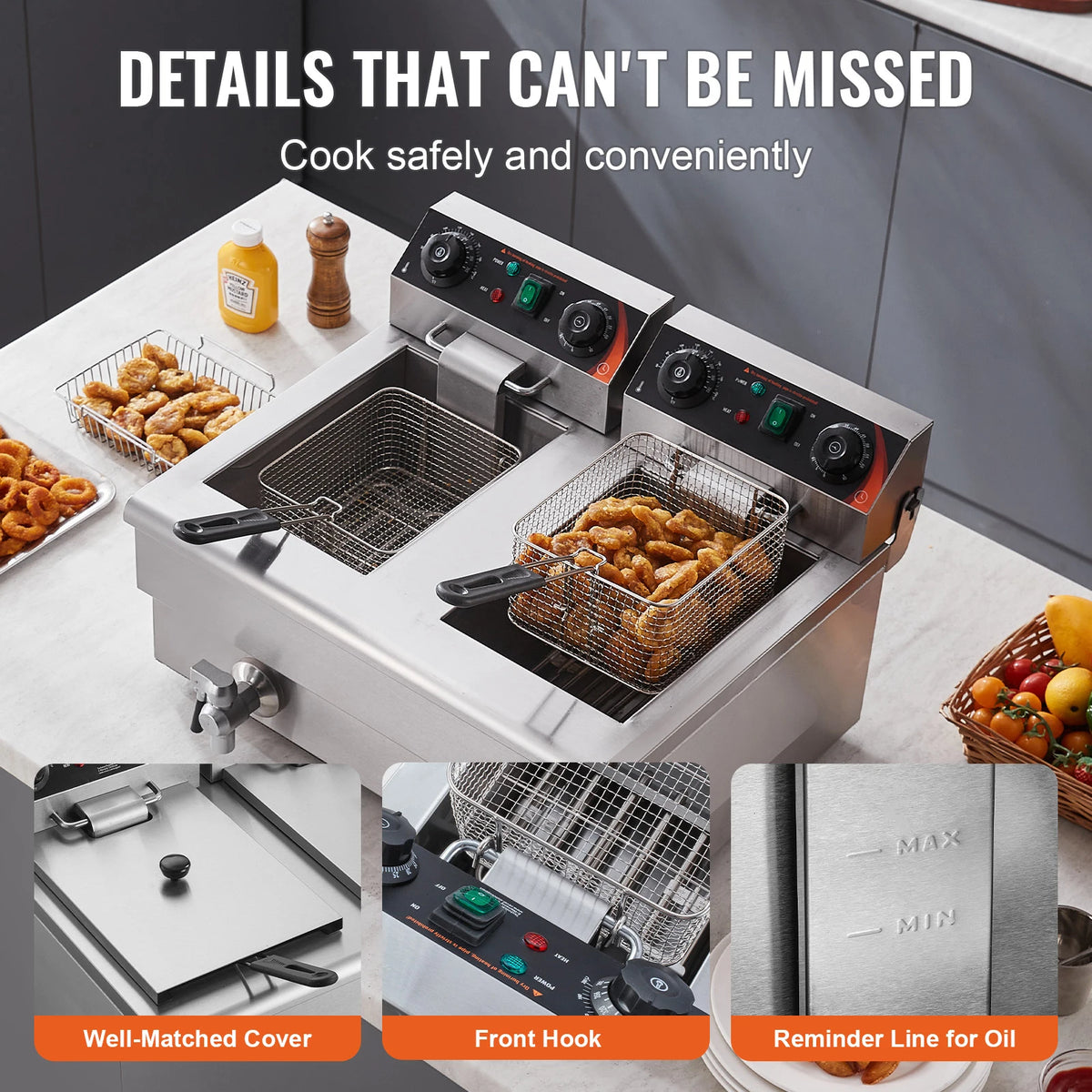 Succebuy 12l Electric Deep Fryer W/Dual Removable Tanks