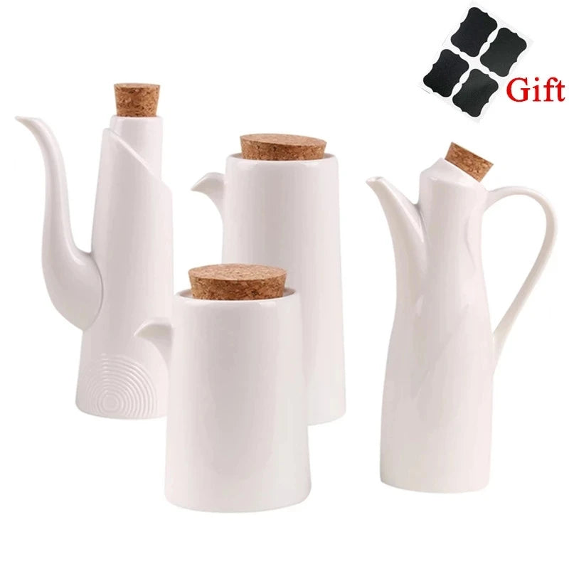 White Porcelain Olive Oil Pot Sauce Vinegar Salt
