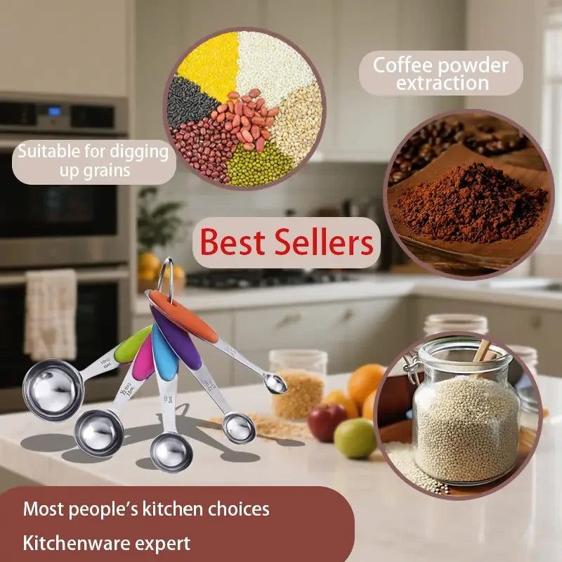 5pcs Measuring Spoon Stainless Steel Silicone Handle Precise