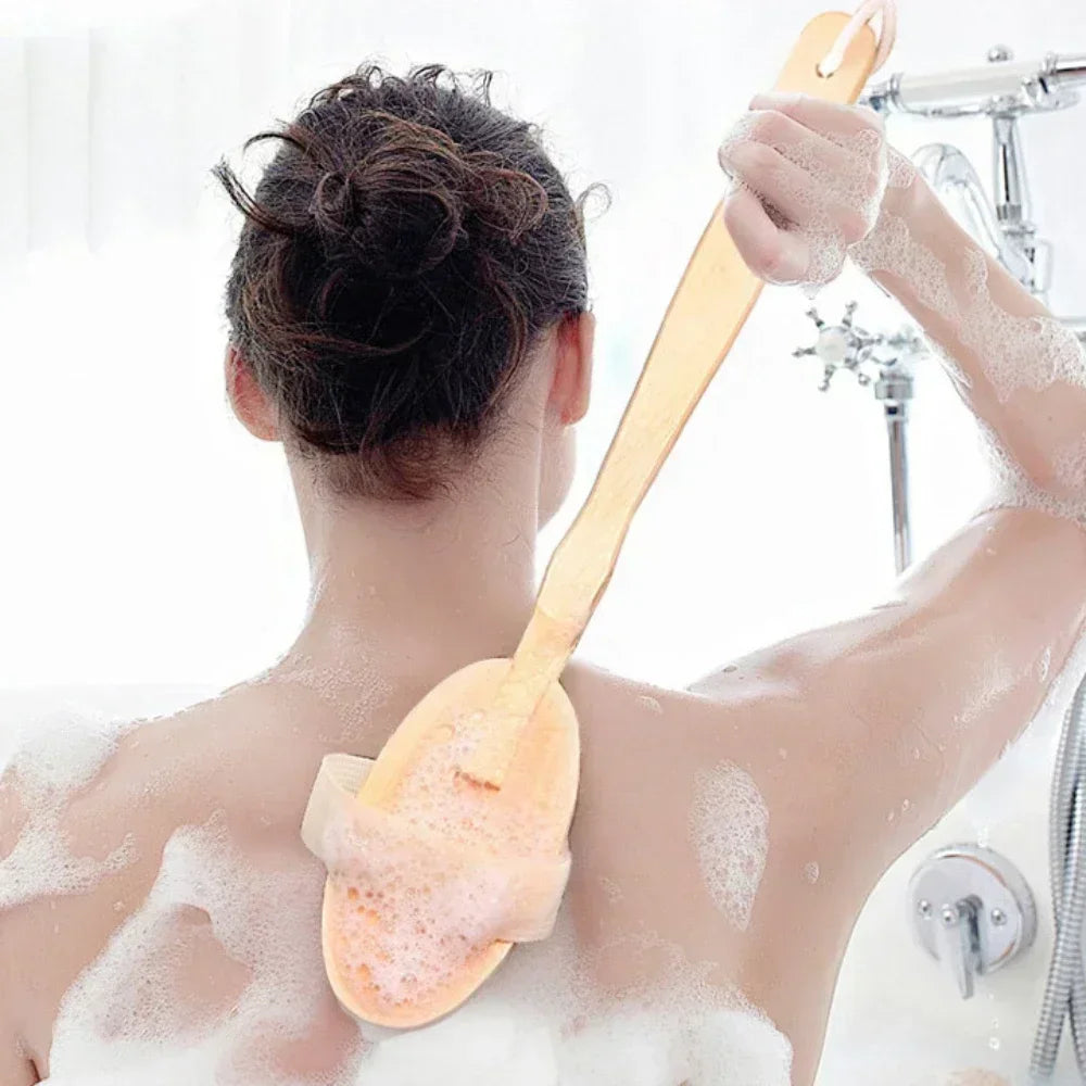 Wooden Long Handled Bristle Brush Back Scrubbing Product