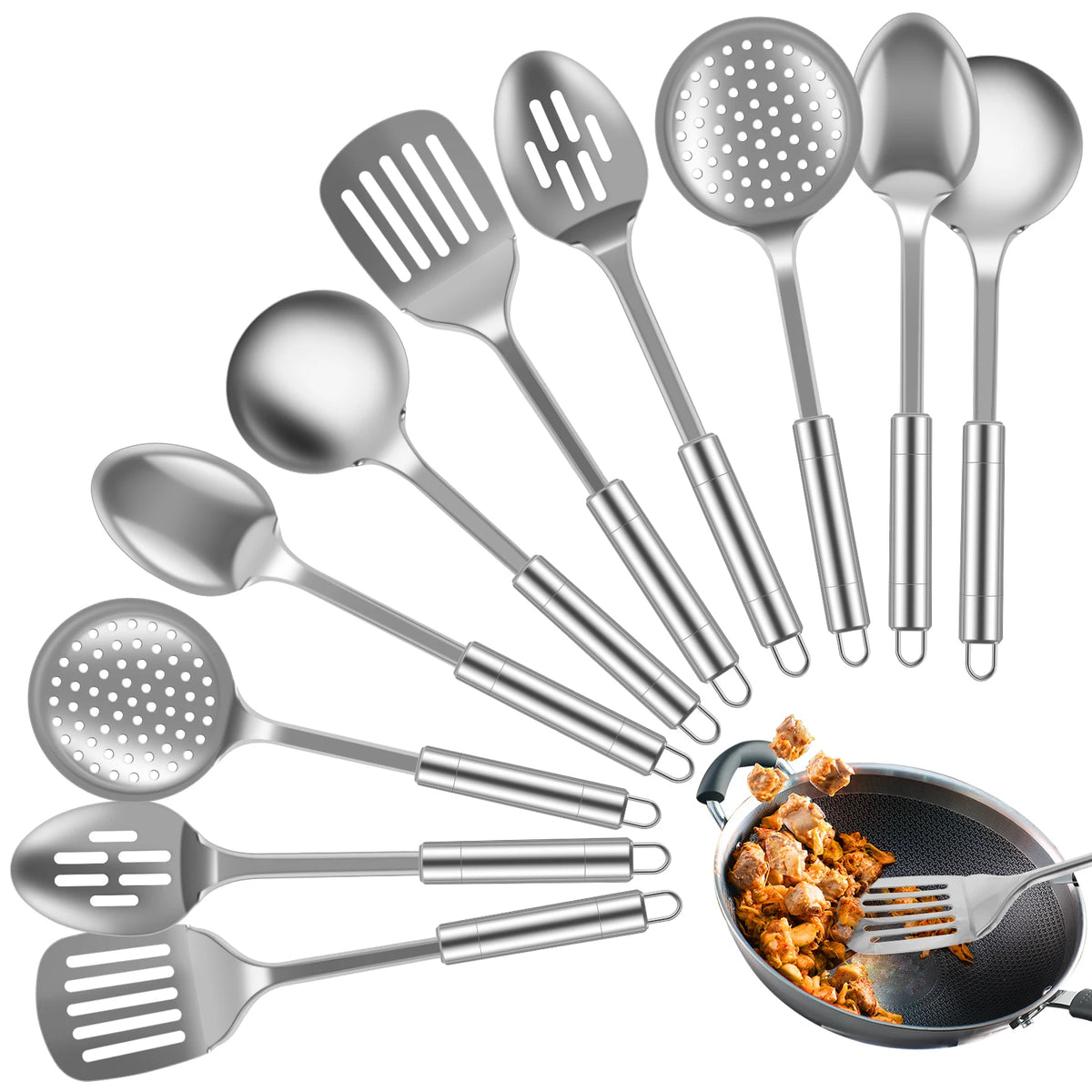 5/10pcs Cooking Utensils Stainless Steel Shovel Soup Spoon
