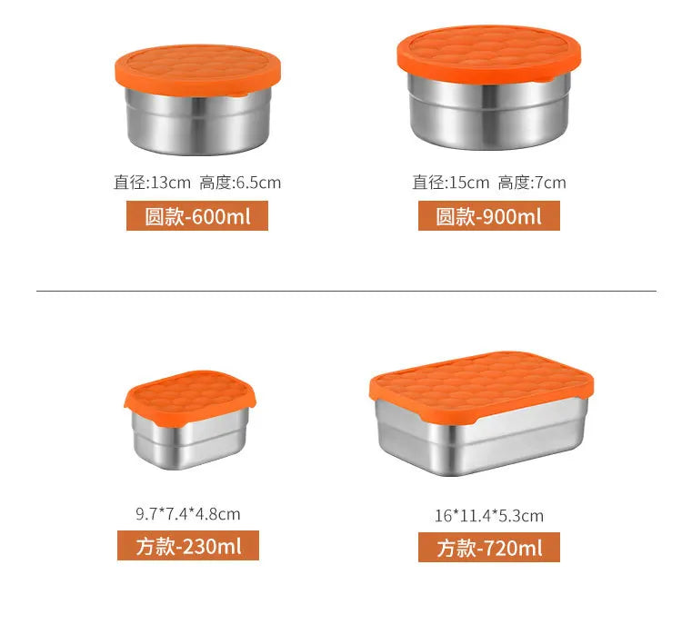 Stainless Steel Food Storage Box Silicone Lid Lunch