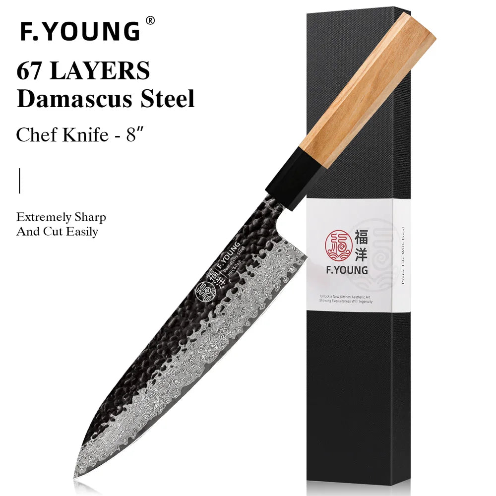 Young Damascus Steel Knives Japanese Hand Forged Chef