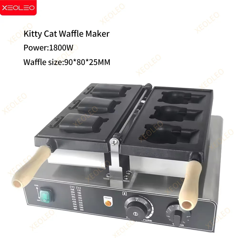Xeoleo Electric Cartoon Kitty Cat Waffle Machine 1800w