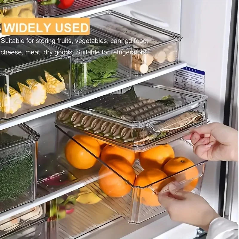 Fridge Organizer Stackable Refrigerator Organizer Bins Lids Clear