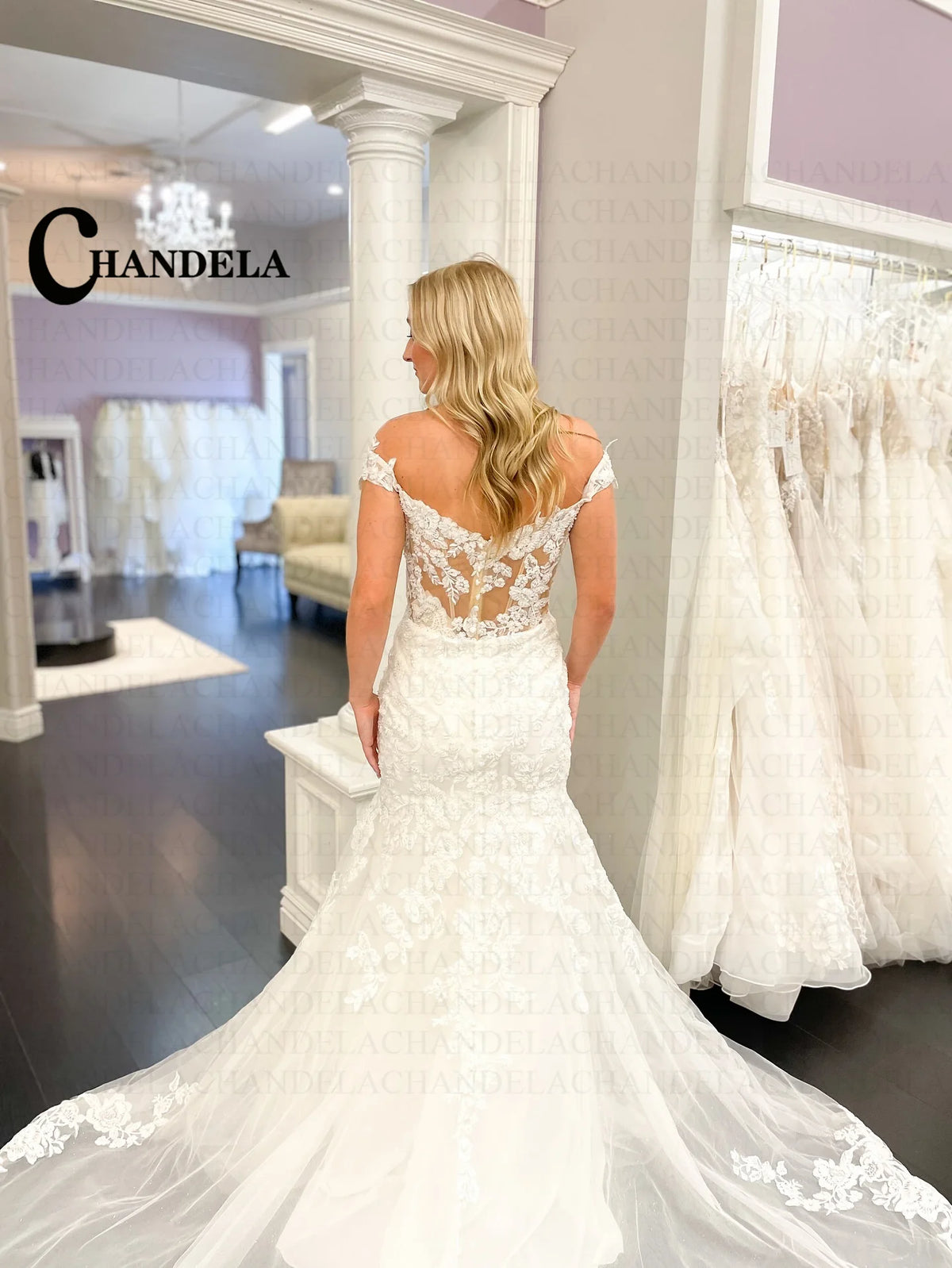 Chandela Classic Trumpet Wedding Dress Bridal Zipper Button