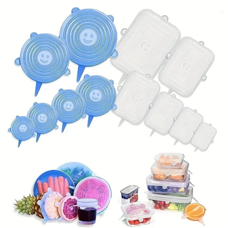 6pcs/Set Silicone Stretch Lids Reusable Durable Food Storage