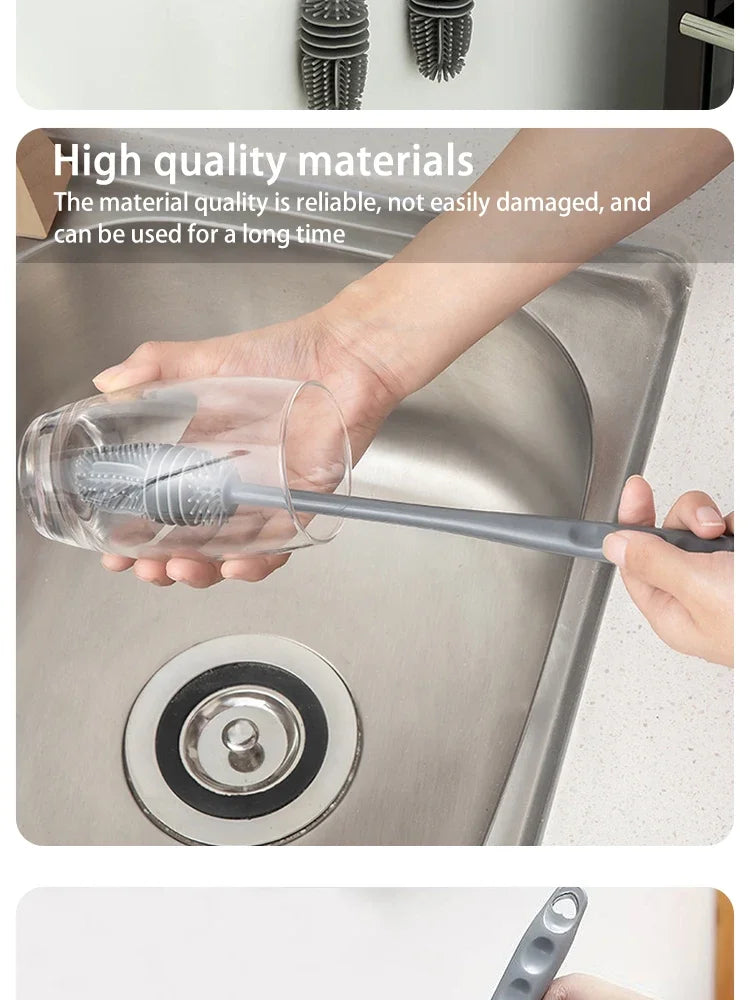 1/2pcs Long Handle Silicone Bottle Brush Cleaning Brush