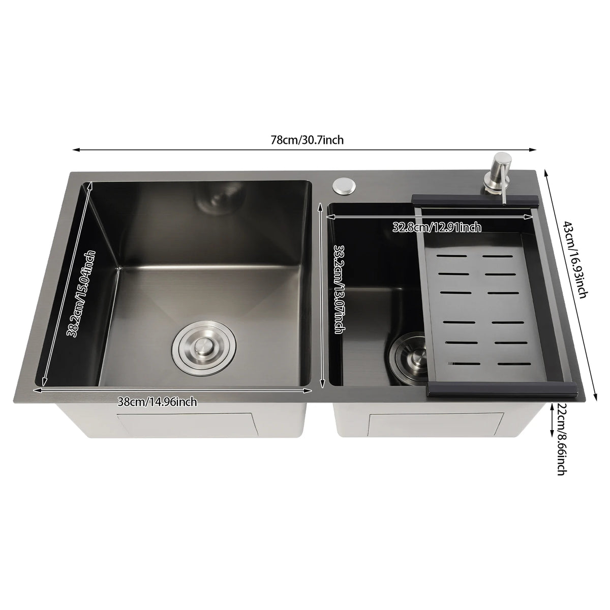 Black 304 Stainless Steel Sink Double Bowl Sink