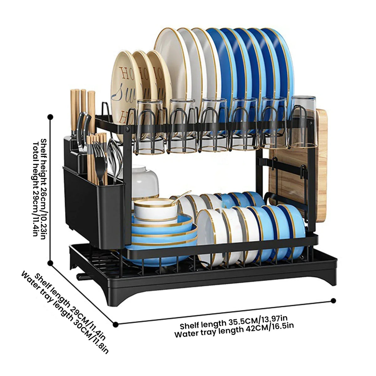 Space Saving Double Tier Dish Drying Rack Rust