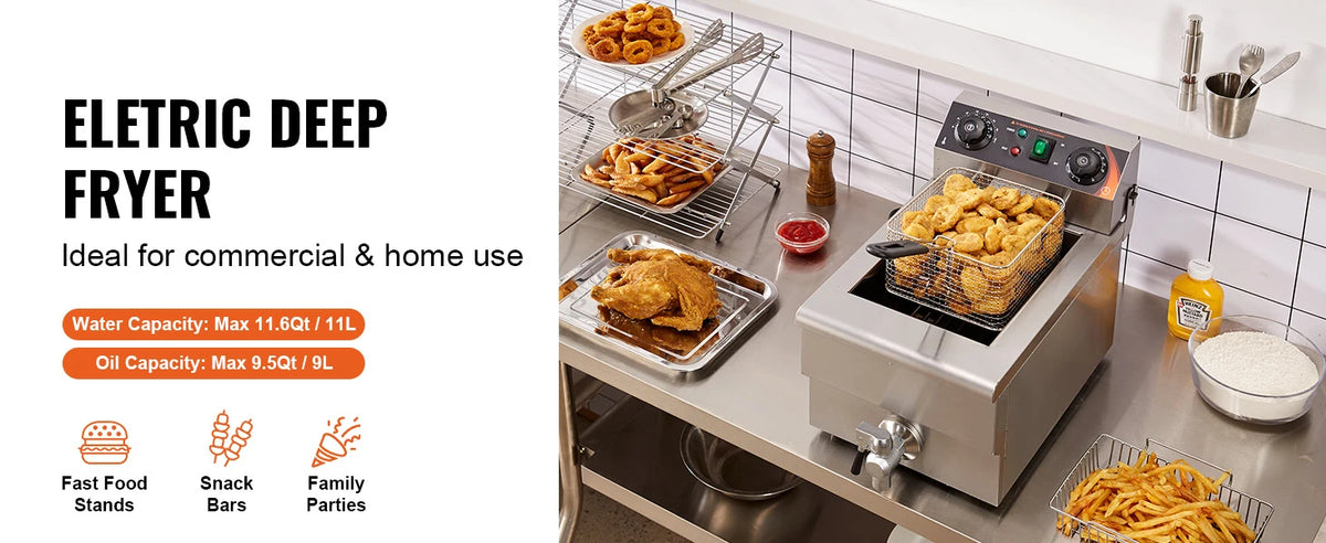 Succebuy Commercial Deep Fryer Electric Countertop Fryer Basket