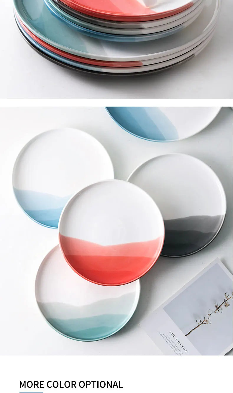 Mountain Scenery Ceramic Dinner Plate Big Round Dessert