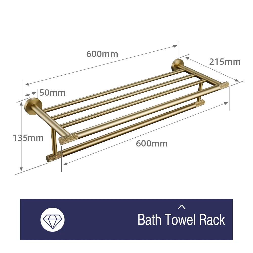 Brushed Gold Towel Rack Knurled Towel Bar Robe