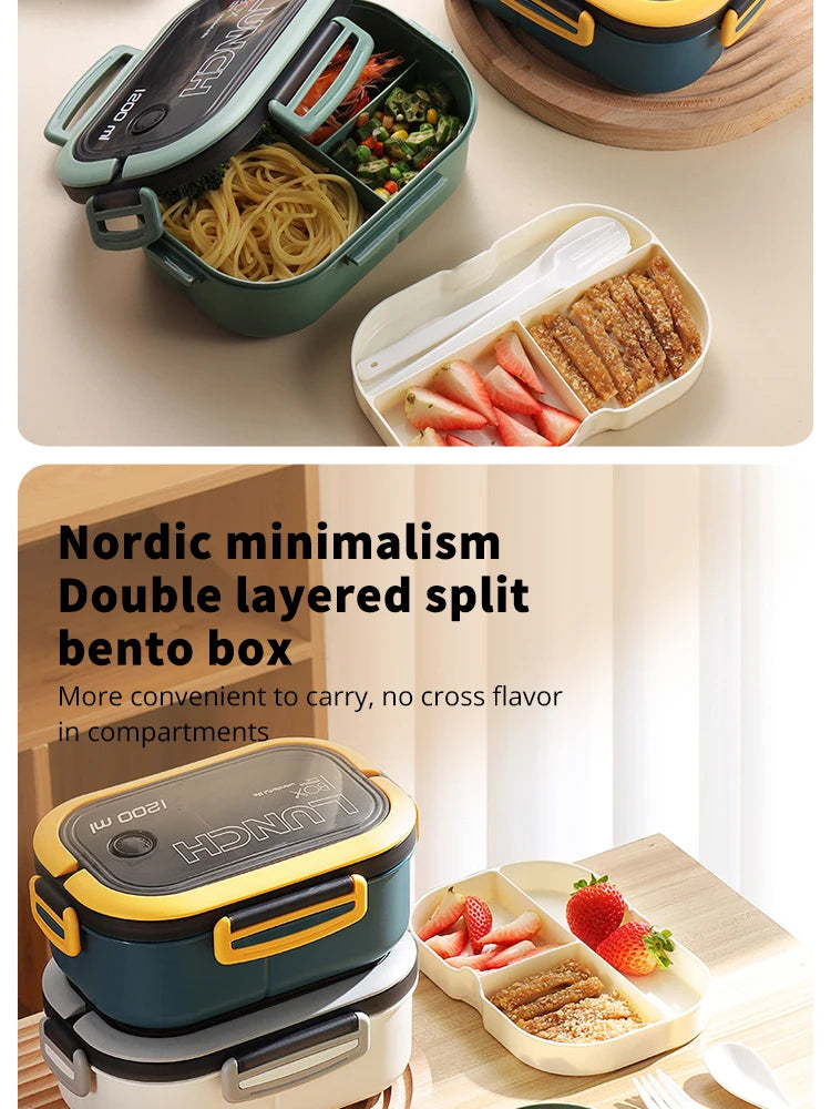 Double-Layer Lunch Box Compartment Fruit Food Box Microwave