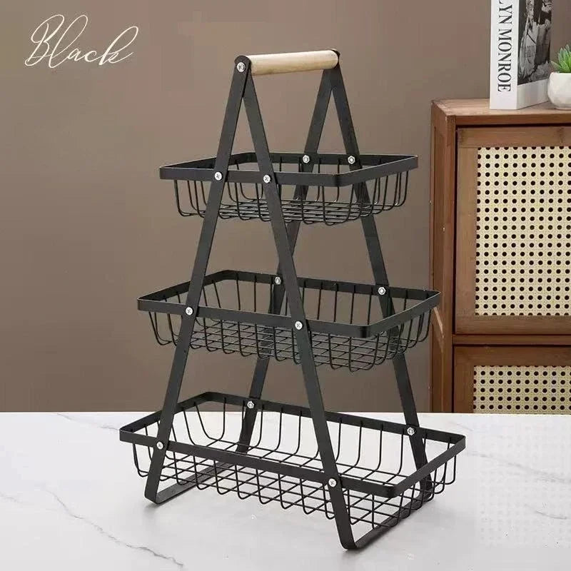 Tiers Countertop Fruit Basket Iron Art Organizer Fruits
