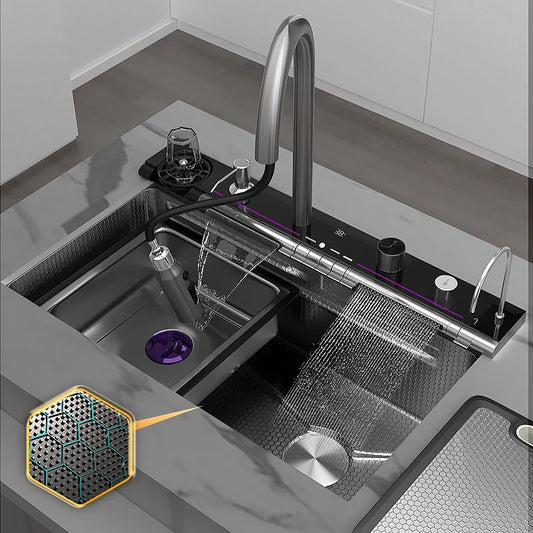 Waterfall Sink Digital Display Faucet Wash Dish Vegetables