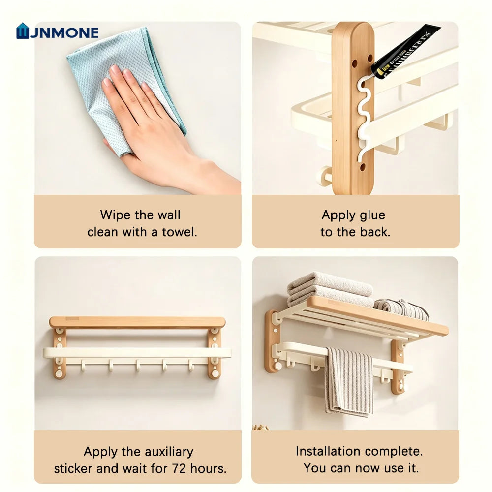 White Walnut Wood Bathroom Hardware Towel Rack Organizer